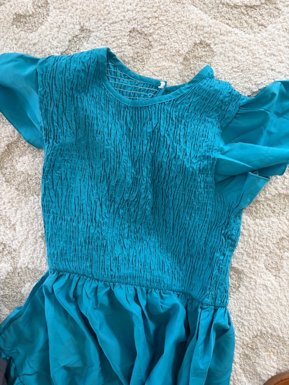 Teal Smocked Midi Dress | Flutter Sleeve | Size Medium | Summer Vacation Dress 👗 - Picture 9 of 9